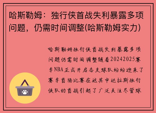 哈斯勒姆：独行侠首战失利暴露多项问题，仍需时间调整(哈斯勒姆实力)