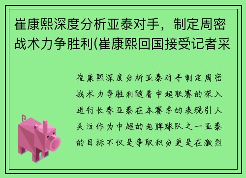 崔康熙深度分析亚泰对手，制定周密战术力争胜利(崔康熙回国接受记者采访)