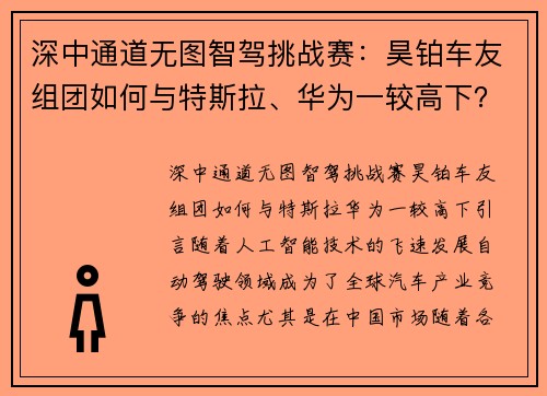 深中通道无图智驾挑战赛：昊铂车友组团如何与特斯拉、华为一较高下？